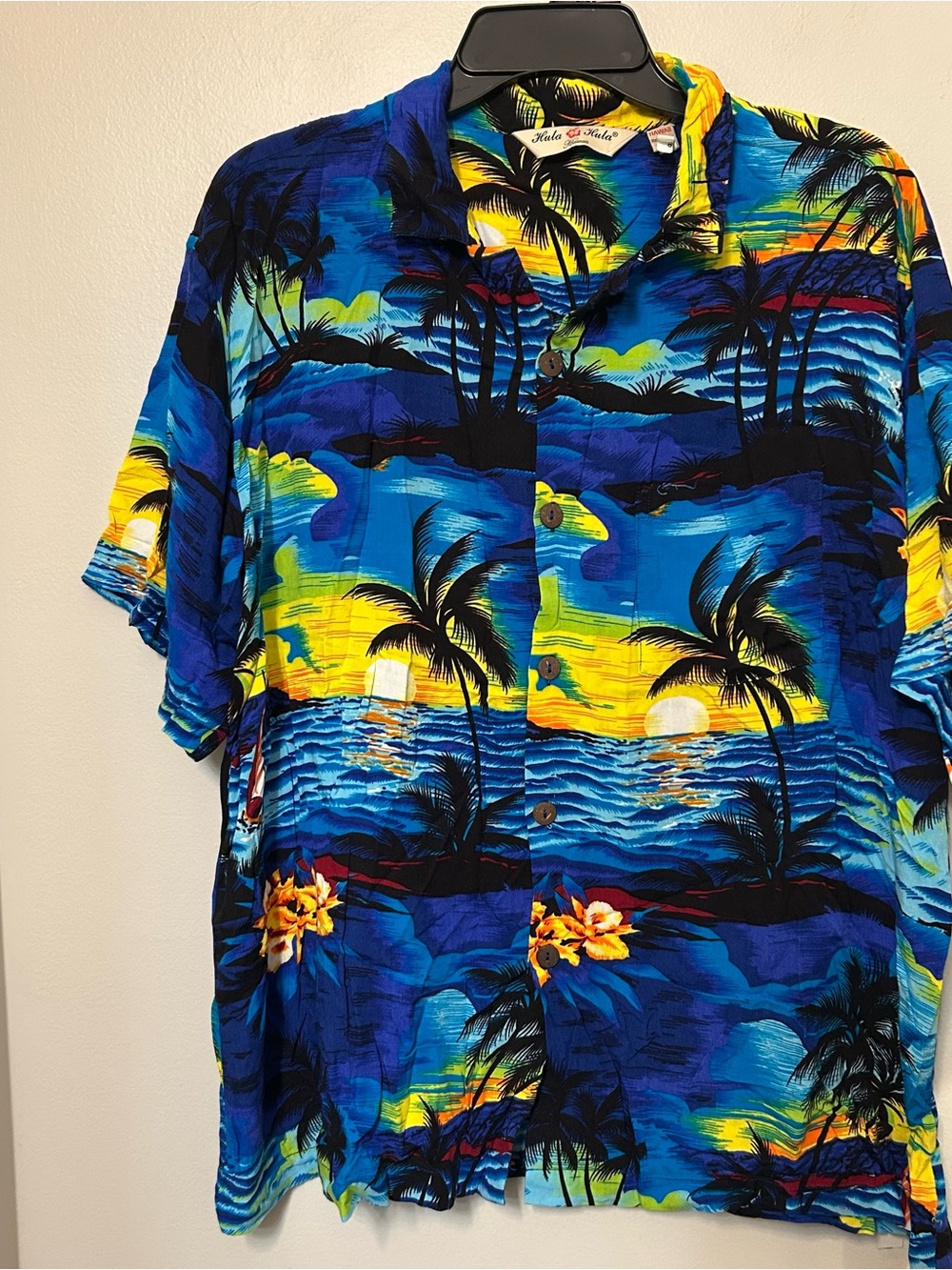 Hula Hula Hawaii Shirt Mens L Beach Hawaiian Aloha Floral Tropical Button Up
